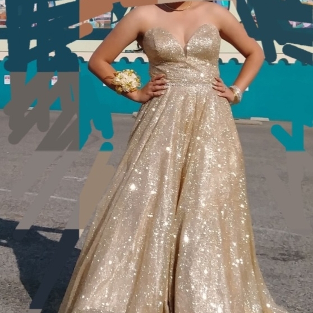 Elegant Gold Strapless Evening Gown